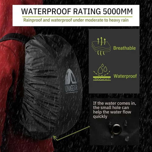Miniatura 2 de Unigear Cubierta para Mochila Resistente a la Lluvia Clasificación Impermeable 5000mm, Ultraportátil y Duradera con 2 Correas de Hebilla
