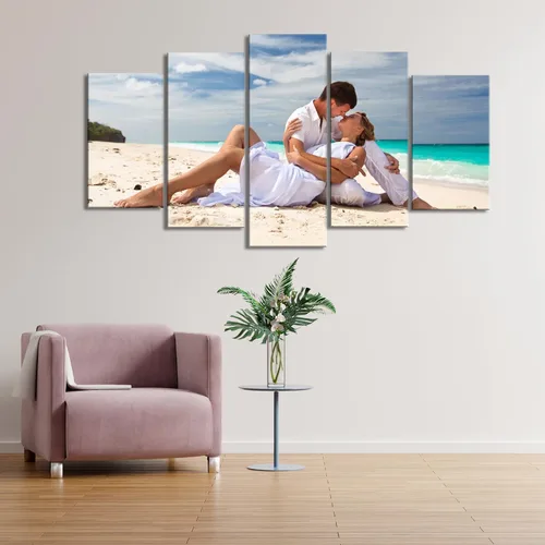 Miniatura 3 de ZHIYYHAO Impresiones en lienzo personalizadas con tus fotos, 5 paneles enmarcados personalizados con retrato familiar, mascotas, boda, paisaje, arte