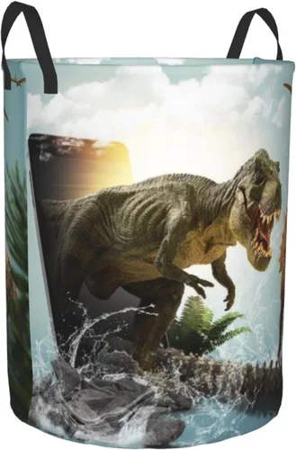 Miniatura 2 de Cesta de lavandería de dinosaurio 3D con asa duradera, impermeable, plegable, cesta de almacenamiento de ropa sucia circular para baño, dormitorio