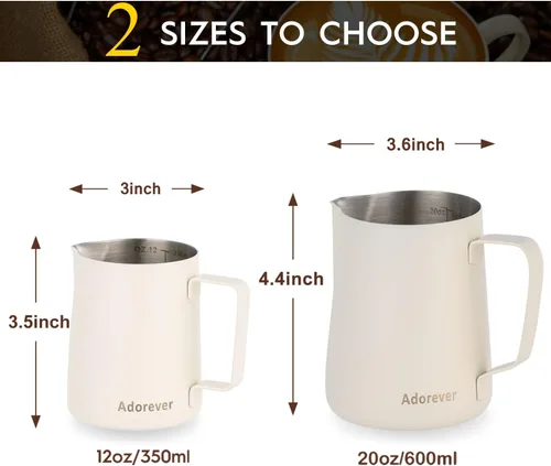 Miniatura 3 de Jarra espumadora de leche, 600ml/20oz, jarra de vapor de acero inoxidable para café con leche, capuchino, latte, arte, barista, jarra de vapor con D