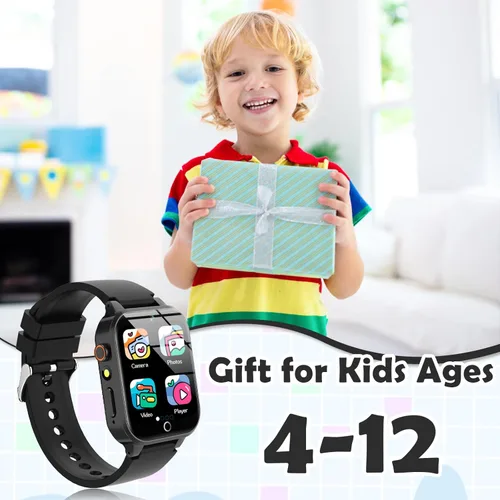 Miniatura 7 de Luyiilo Reloj de juegos para niños, con 26 juegos de rompecabezas, pantalla táctil, cámara HD, reloj despertador, juguetes para edades de 4 a 12