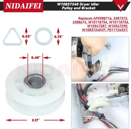 Miniatura 5 de [Upgraded] 4392067 Dryer Repair Kit with WPW10314173 Drum Roller 279640 Dryer Idler Pulley 661570v Belt WPW10359272 WPW10359271 Dryer Drum Shaft for