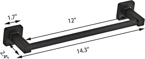 Miniatura 5 de Toallero de baño negro mate de 12 pulgadas, accesorios de baño, toallero grueso de acero inoxidable para baño, toallero montado en la pared
