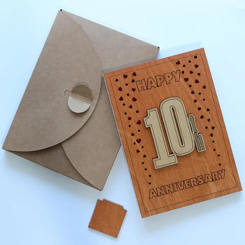 Miniatura 4 de Tarjeta de aniversario de 10 años de madera con soporte. 10 años, décima, diez años, tarjetas de aniversario de boda de aluminio para ella, esposa