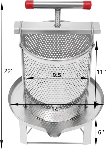 Miniatura 4 de Prensa manual de uva de 3.3 galones para hacer jugo de vino, prensa de miel de fruta grande, extractor de prensa de jugo de uva de sidra de manzana