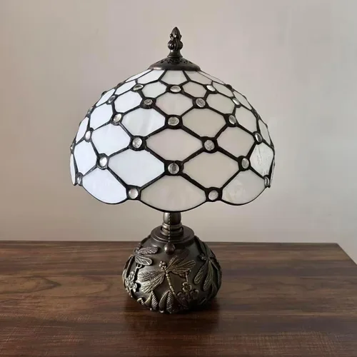 Miniatura 5 de Tiffany Lámpara de mesa blanca con vitral, bombilla LED incluida, base de libélula para sala de estar, dormitorio, mesita de noche, oficina, hotel