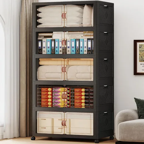 Miniatura 23 de 468QT - Contenedores de almacenamiento apilables extra grandes con tapas, ruedas y puerta, organizadores plegables de armario de 117 galones