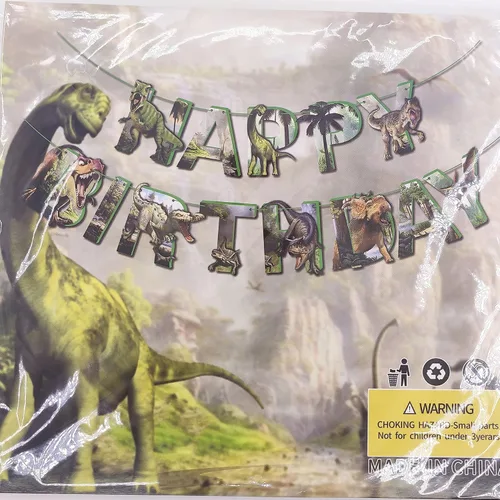 Miniatura 7 de Cartel de feliz cumpleaños de dinosaurio para niños, decoración de fiesta de cumpleaños con temática de dinosaurios, guirnalda de dinasores