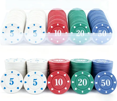 Juego de 100 fichas de póquer de plástico profesional con marcas de números, accesorios portátiles con temática de casino para noche de juegos
