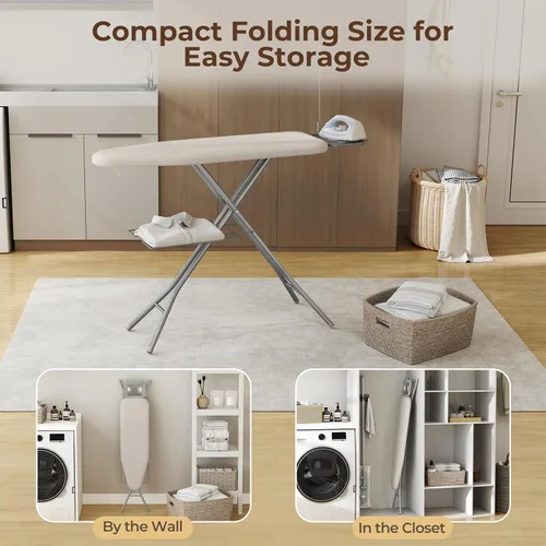 Miniatura 9 de Yaheetech Tabla de planchar, tabla de planchar compacta con soporte para cable, soporte para plancha de vapor y bandeja de almacenamiento inferior