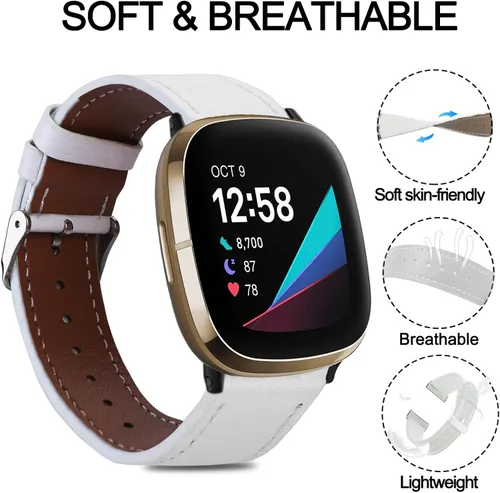 Miniatura 3 de Leather Bands Compatible with Fitbit Versa 3/Fitbit Sense Watch Bands for Women Men, Soft Leather Adjustable Replacement wristband for Versa 3/Sense