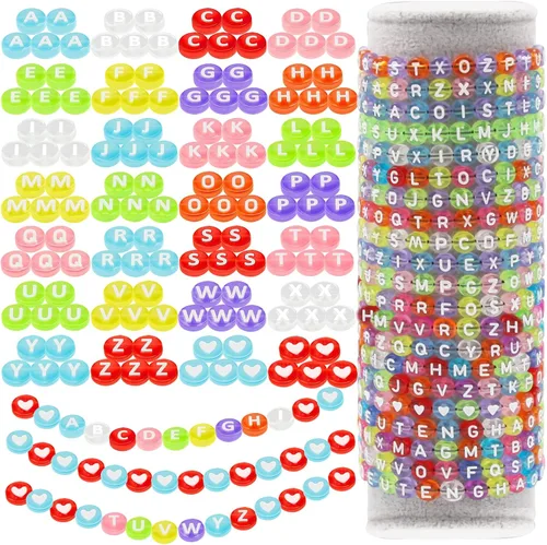 EuTengHao Kit de 1000 cuentas de letras de 28 estilos de cuentas del alfabeto de la A a la Z, cuentas de corazón para pulseras, collares, amistad,
