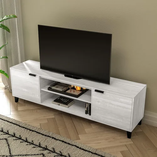 Miniatura 2 de Flash Furniture Nelson Mid Century - Soporte de TV moderno para televisores de hasta 60 pulgadas, acabado gris, 70 pulgadas de ancho, estantes