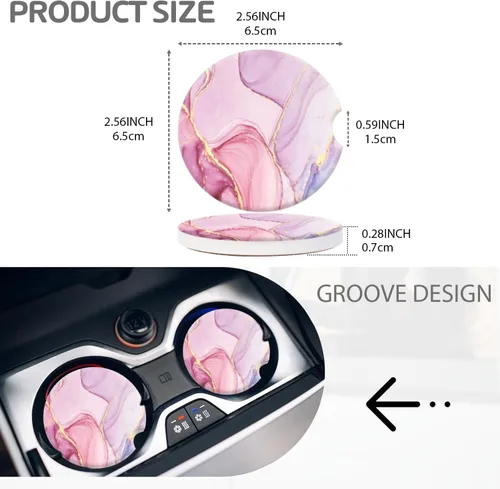 Miniatura 2 de Portavasos para automóvil para mujeres y hombres, paquete de 2 soportes de cerámica con mármol dorado rosa, elegantes accesorios interiores