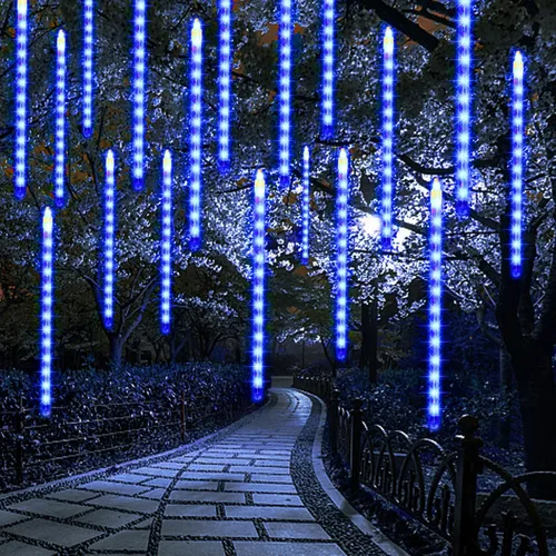 Miniatura 14 de LJLNION Luces de Lluvia de Meteoros, Luces de Navidad de Carámbanos para Exteriores de 12 Pulgadas, 8 Tubos 288 LED Luces de Carámbano Luz de Nieve