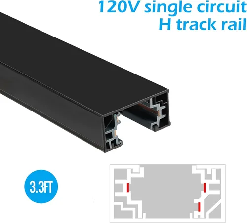 Miniatura 2 de H Kit de rieles de iluminación de riel de 120 V, 3.3 pies, 3 cables, circuito único tipo H con tapas finales y conector de alimentación de extremo