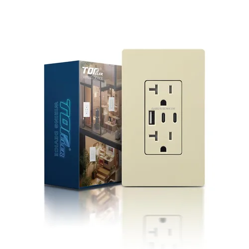 Miniatura 14 de TOPELER - Toma de corriente para montaje en pared con puertos USB 6.0A, dos tomas eléctricas de 20 amperios, tomas y puertos resistentes a la Negro