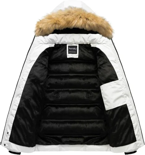Miniatura 3 de Pursky Chaqueta de plumón impermeable para hombre, abrigos de invierno con capucha de piel para esquiar, parka con capucha de piel