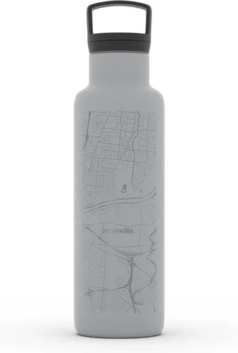 Miniatura 198 de Well Told Botella de agua aislada con mapa de Washington DC grabado, botella de acero inoxidable grabada (21 onzas, blanco) botella aislada de mapa
