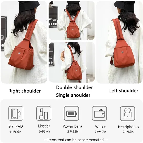 Miniatura 7 de Bolsa impermeable de 2 vías, bolsa de hombro convertible Oxford de gran capacidad, bolsa cruzada para mujer, mochila de viaje, Negro -, Mediana