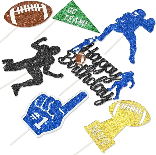 Miniatura 4 de 24 decoraciones de fiesta de fútbol con purpurina para cupcakes, decoración de fiesta de cumpleaños, decoración de pastel de rugby para jugadores