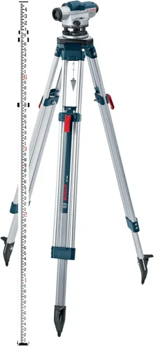 Bosch GOL26CK 26X Kit de nivel óptico automático, incluye trípode de aluminio, varilla de nivelación, plomada, kit de herramientas y estuche de