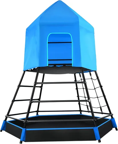 Hapfan Gimnasio de la selva con plataforma y tienda de campaña, juguetes de escalada con barras de mono para niños, equipo de juego de metal al aire