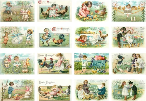 Miniatura 2 de Decoupage - Paquete de papel (21 hojas de 6 x 8 pulgadas), diseño de conejitos de Pascua y niños FLONZ, estilo vintage, para decoupage, manualidades