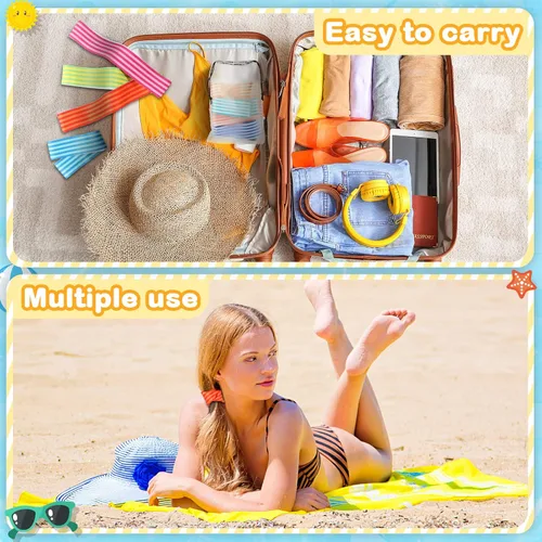 Miniatura 5 de Tessco Paquete de 12 toallas para sillas de playa, sillas de piscina y cruceros, elásticos, resistentes al viento, clips para toallas de playa