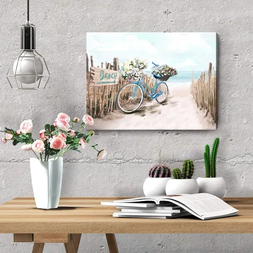 Miniatura 8 de Lienzo de playa para baño, imágenes del océano, impresión de lienzo de bicicleta junto al mar, pintura enmarcada de paisaje marino, verde azulado