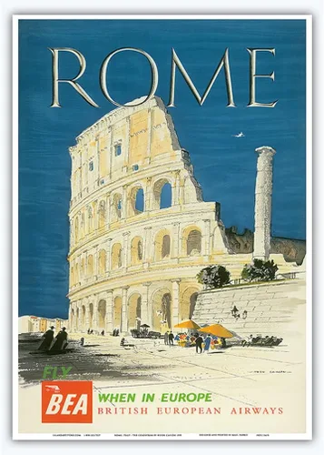 Miniatura 11 de Roma Italia – The Colisseum Flavian Anphitheatre – BEA (British European Airways) – Póster vintage de viaje de aerolínea por Hugh Casson 1955