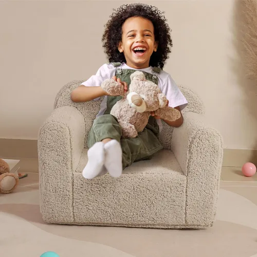Miniatura 2 de MOMCAYWEX Silla de sherpa suave y cómoda para niños, silla de espuma para niños y niñas, color gris claro