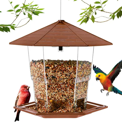 Jealoeur Comederos para pájaros para exteriores Comedero para pájaros colgante para pájaros salvajes con semillas, marrón