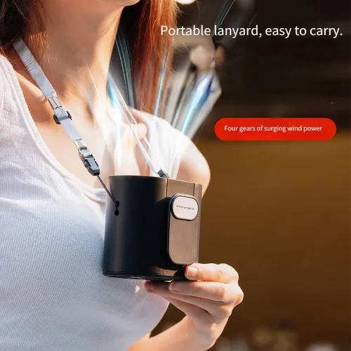 Miniatura 2 de Nuevo ventilador de cintura inalámbrico con luz LED, batería de larga duración y pantalla digital, ideal para actividades al aire libre