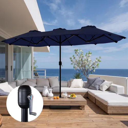 Miniatura 2 de Shintenchi Sombrilla de patio grande de 16 pies con base, sombrilla rectangular de doble cara para exteriores, sombrilla de mercado con manivela