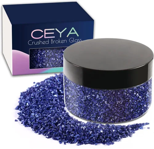 Miniatura 34 de Ceya 5.3 onzas/150g Vidrio Triturado Irregular Azul Neptuno Metálico Chips de Cristal Vidrio Roto Chips Purpurina 2-4mm Manualidades Purpurina