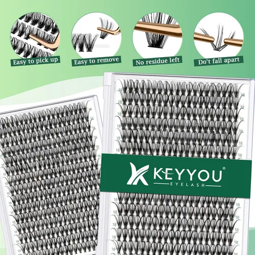 Miniatura 104 de Extensiones de racimos de pestañas 300 piezas, pestañas individuales 40D 0.07D rizado 11mm, para colocar en casa, bandeja grande de volumen
