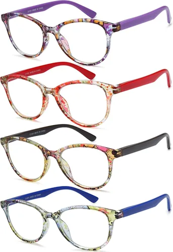 Miniatura 2 de Lentes de lectura de moda de ojo de gato para mujer, paquete de 4 lectores de patrón floral con bisagras de resorte, marco ligero y cómodo