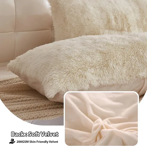 Miniatura 4 de LIFEREVO - Juego de 2 fundas de cojín decorativo de pelo sintético y terciopelo suave Beige claro