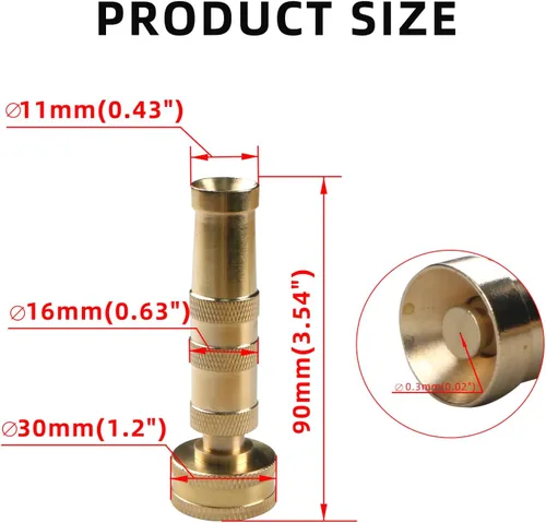 Miniatura 2 de Boquilla de manguera de latón de 3 pulgadas, resistente, rociador giratorio ajustable y boquilla de manguera de descarga de columna de agua fuerte