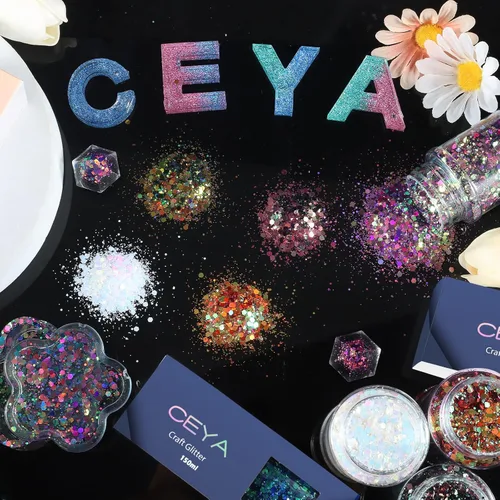 Miniatura 6 de Ceya Chameleon Brillantina Gruesa, 3.5 onzas/100g, Polvo de Brillantina Artesanal Color Crepúsculo que Cambia de Color, Escamas y Lentejuelas