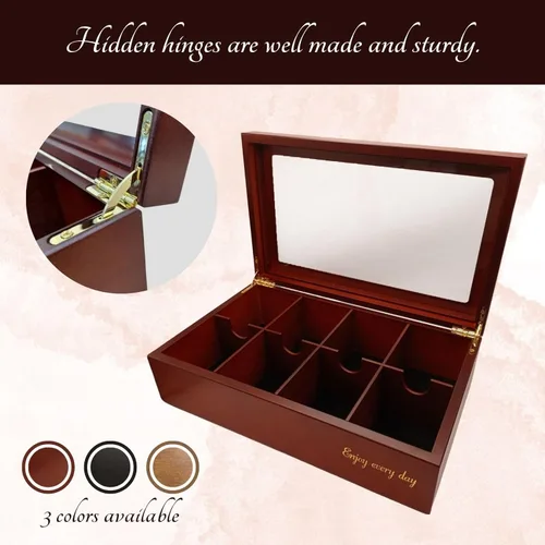 Miniatura 3 de BJOYFUL&LOVED BJL Organizador de bolsitas de té, caja de té de madera con 8 compartimentos, soporte de gran capacidad para almacenamiento, Negro