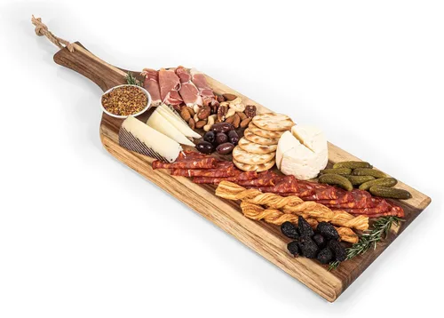 Miniatura 5 de PICNIC TIME Monogram - A - Tabla de embutidos de acacia personalizada de 24 pulgadas con borde de madera cruda, tabla de queso, plato para servir