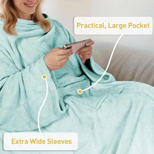 Miniatura 5 de Catalonia Manta de vestir con mangas y bolsillo, acogedora manta de forro polar suave de visón de microfelpa para mujeres y hombres