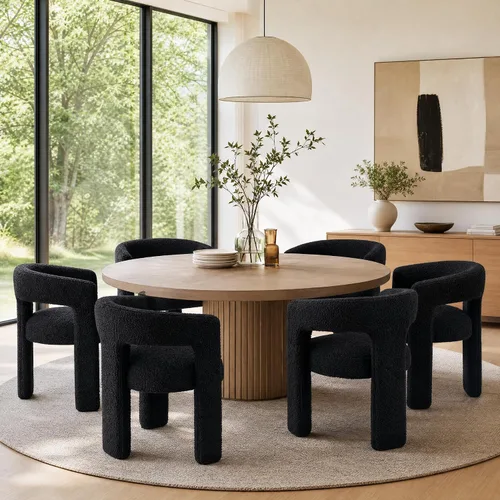 Miniatura 24 de Hyfirm Sillas de Comedor Modernas Tipo Barril Juego de 1, Cómoda Silla de Comedor de Acento Tapizada en Chenilla con Brazo para Cocina Sala de Estar