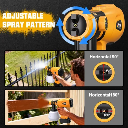 Miniatura 4 de DTEZTECH Pulverizador de pintura para batería Dewalt de 20 V (batería no incluida), pistola pulverizadora de mano inalámbrica HVLP de 200 W, motor