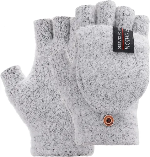 Miniatura 9 de THINP Guantes sin dedos para mujeres y hombres, guantes de invierno, guantes de lana cálida de punto sin dedos con tapa, guantes convertibles