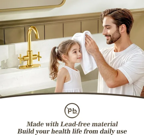Miniatura 7 de Phiestina SGF0310-BG - Grifo de lavabo de baño de oro cepillado, grifo de tocador de un solo orificio o 3 agujeros, con boquilla giratoria de 360