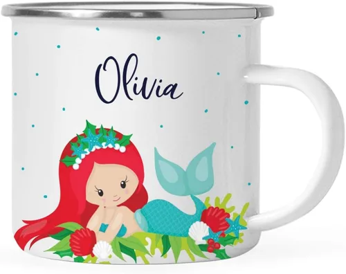 Miniatura 12 de Andaz Press Taza de café de acero inoxidable con nombre personalizado de 11 onzas para niños, diseño de sirena festiva, 1 paquete, taza de Navidad