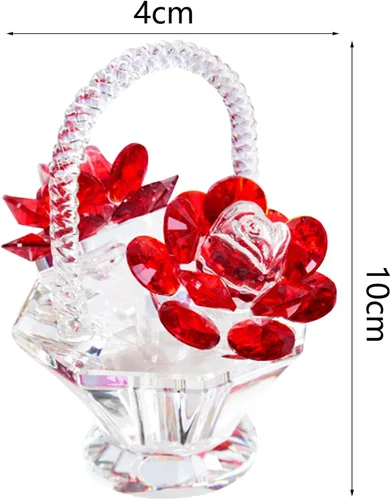 Miniatura 2 de Figura de rosa roja, adorno de cristal para cesta de flores, decoración de sala de estar, dormitorio (cesta de flores)
